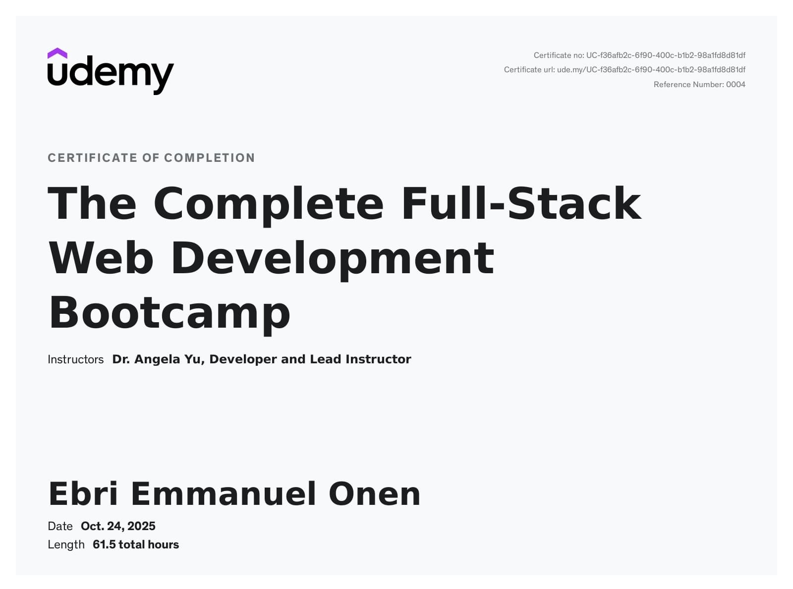 Full-Stack Development certificate