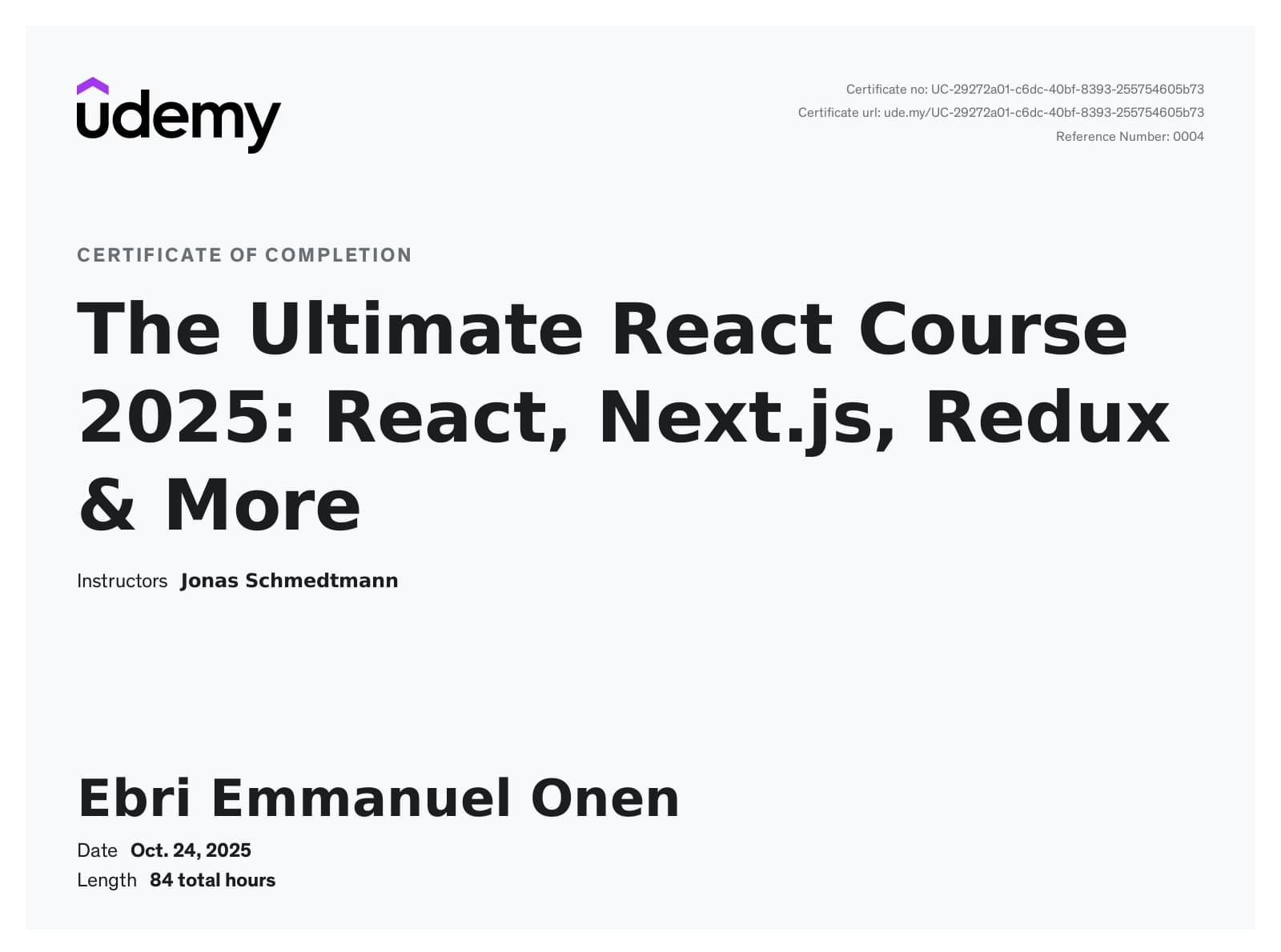 Ultimate Web Development certificate